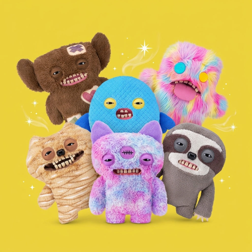 18-inch Bigg Fuggs: Wrinkle Mc Stinkles, rainbow Sir Splodge A Lot, and blue Gaptooth McGoo. At ReChild for Canada.