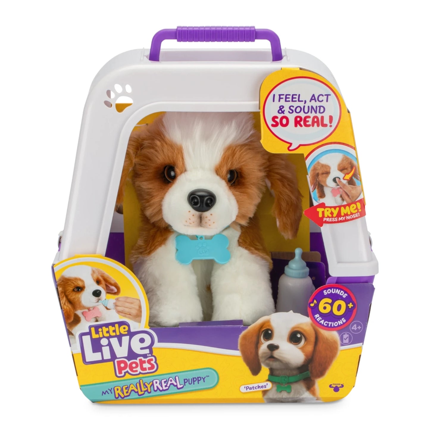 Little Live Pets - My Really Real Puppy Patches in packaging with purple handle and colorful label.