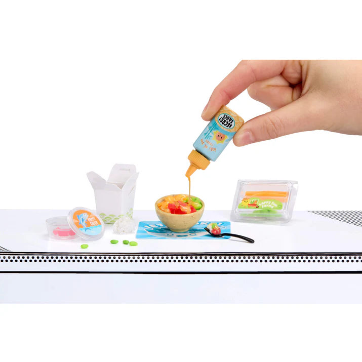 MGA's Miniverse Make It Mini Food Cafe Series 6 surprise capsule and crafted miniature coconut sorbet with raspberry syrup.