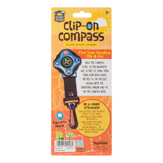 Clip-on compass packaging with a yellow background