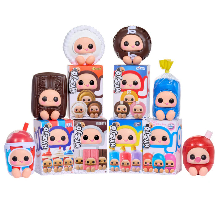 Hyojo Blow Pop Series blind box collectible plush featuring cute expressive faces inside cherry, watermelon, and blue razz lollipop designs.