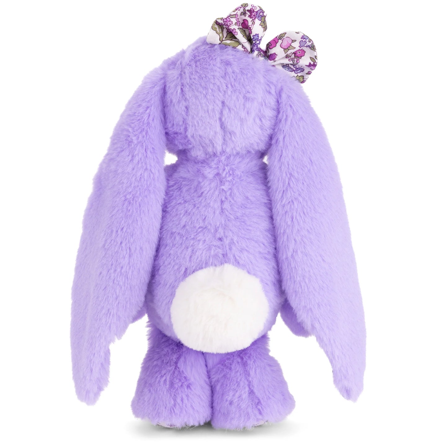 Bukowski Bears Friendly Kanina plush rabbit in floral lavender with a matching floral bow and long floppy ears.