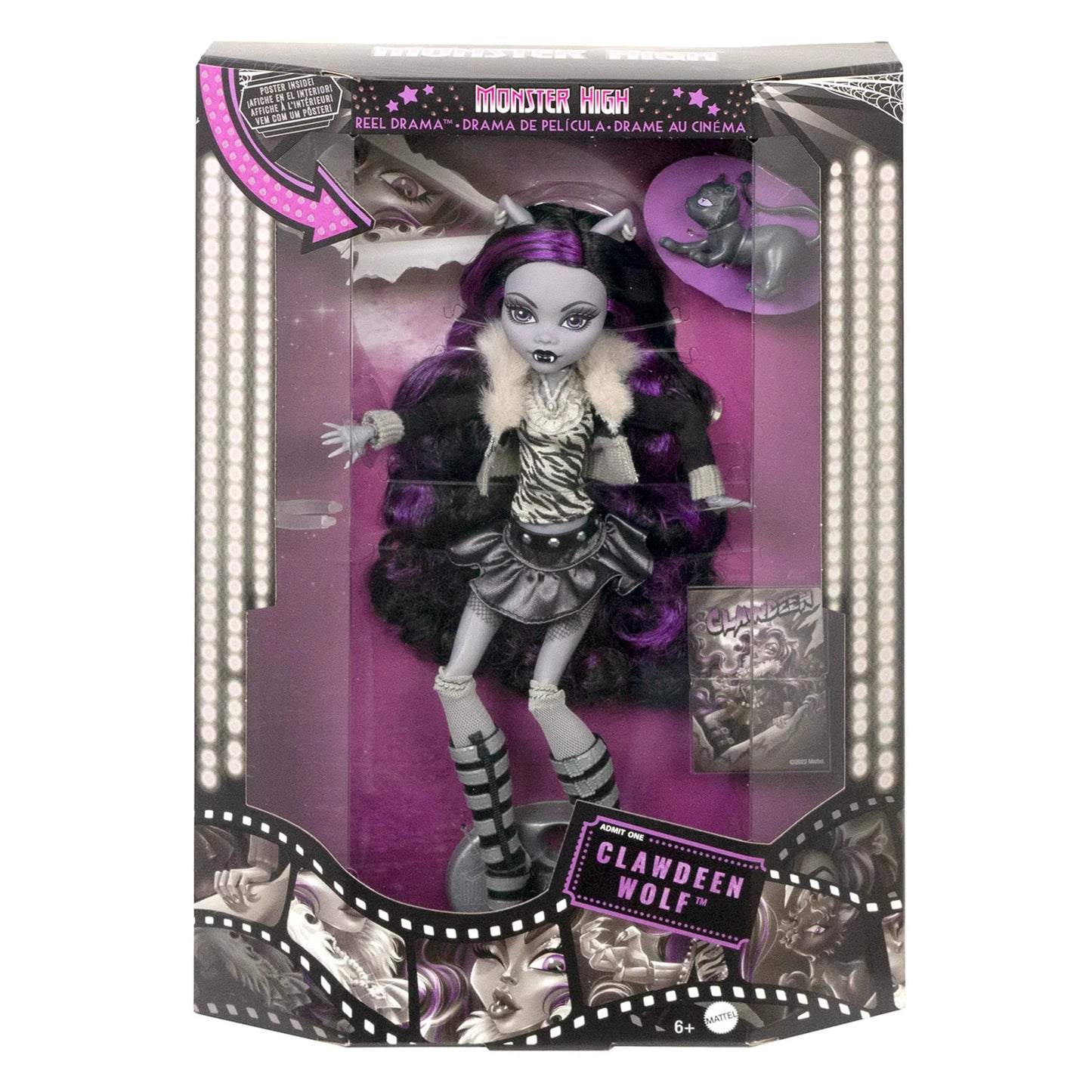 Monster High Clawdeen Wolf reel drama doll in packaging on a white background