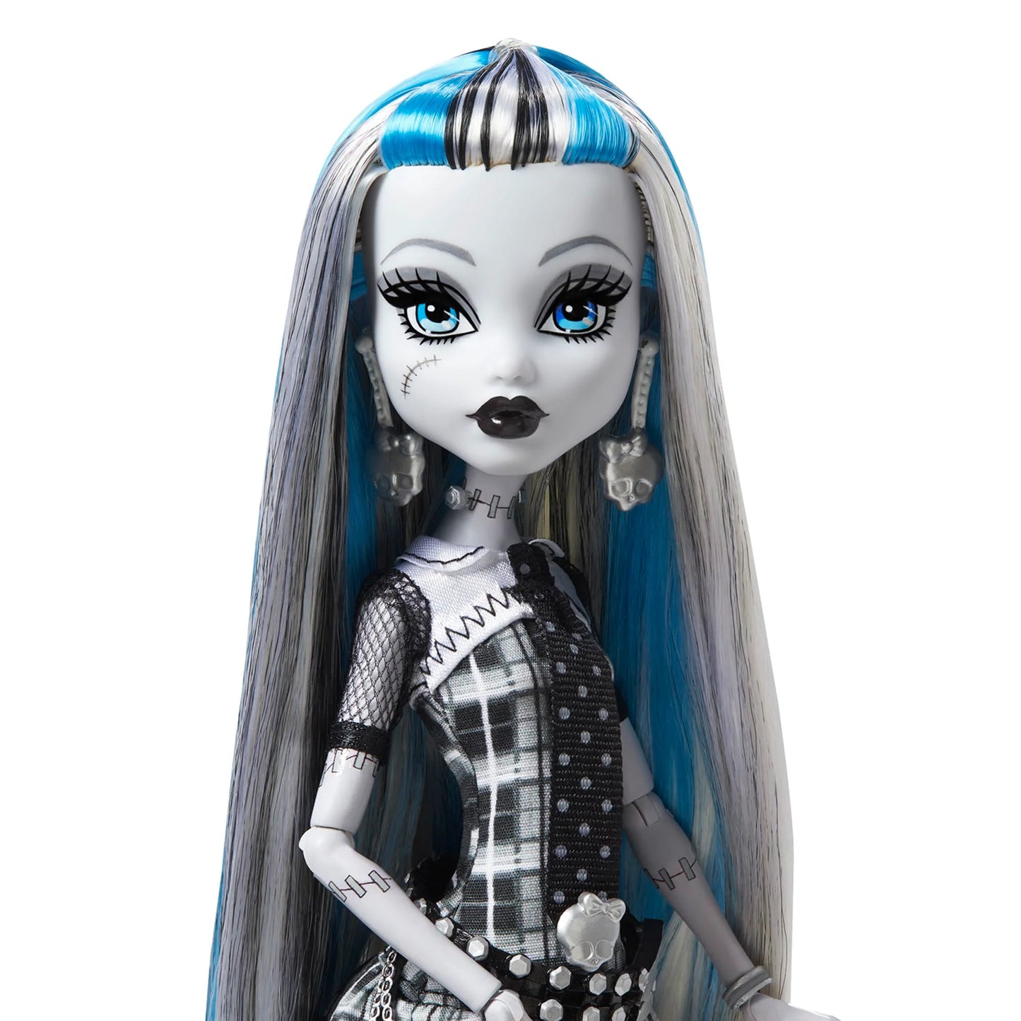 Monster High Reel Drama Frankie Doll with blue and gray hair on a white background