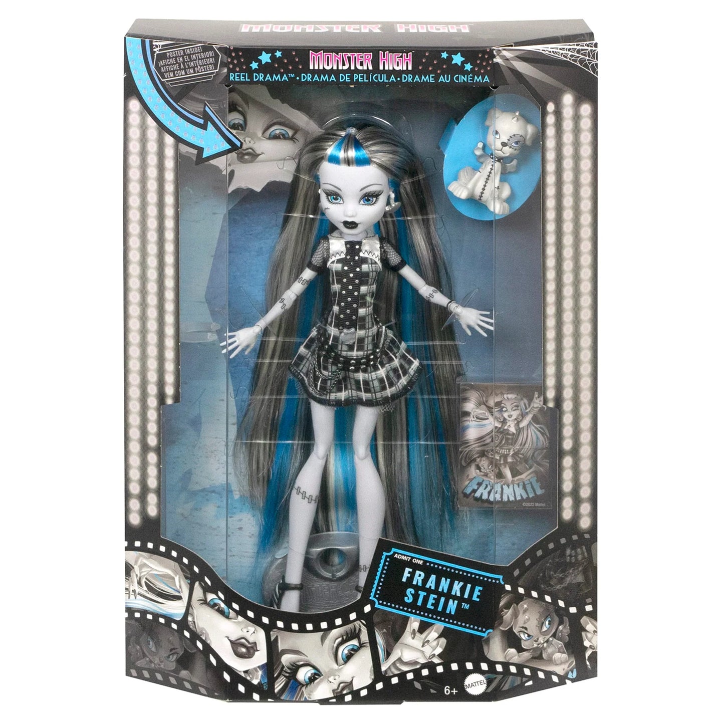 Monster High Frankie Stein Reel Drama doll in packaging on a white background