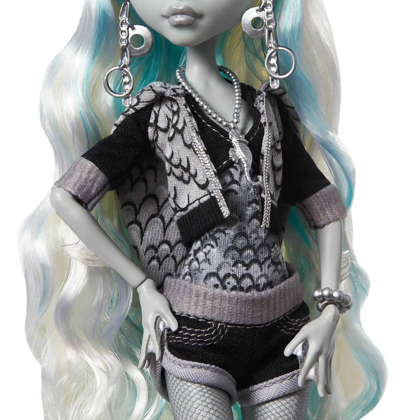 Monster High Reel Drama Lagoona Blue Doll with styled hair and accessories on a white background