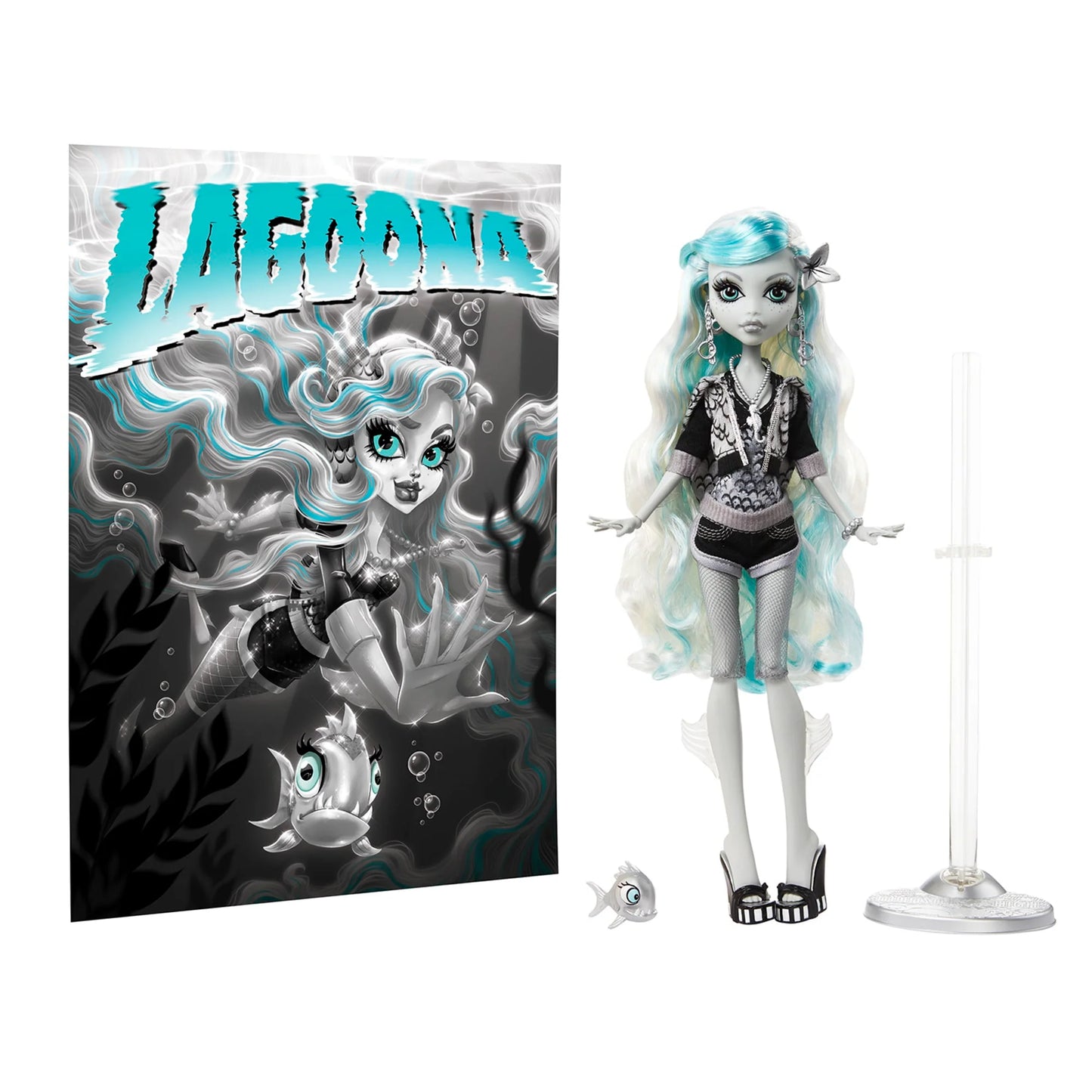 Monster High Reel Drama Lagoona Blue Doll with packaging featuring the character Lagoona Blue.