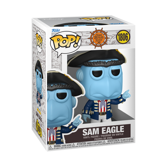 Funko Pop! Muppet Treasure Island Sam Eagle figure wearing a pirate tricorne hat and navy naval coat.