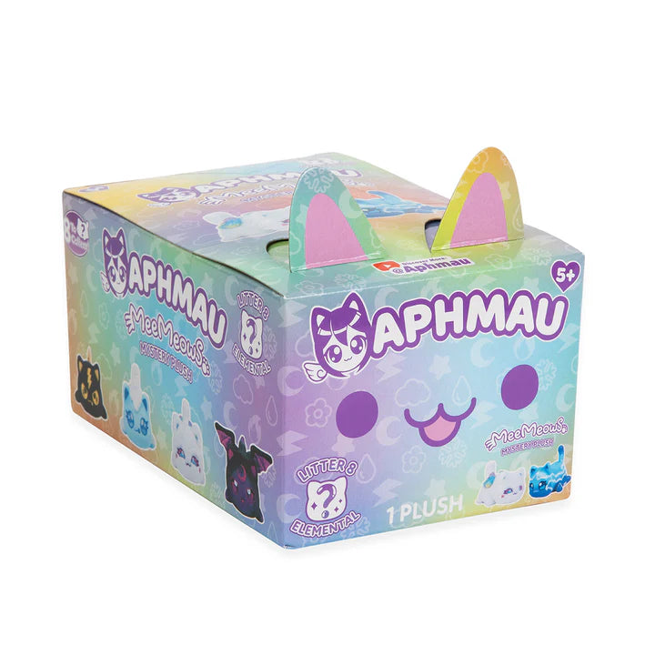 Aphmau plush toy packaging with colorful design and character illustration.