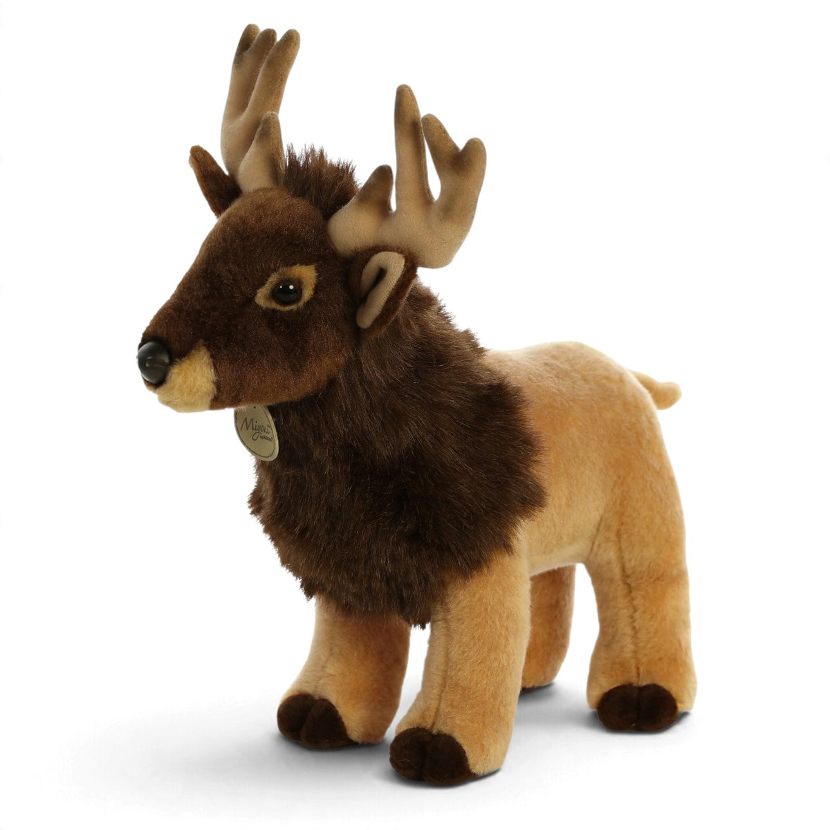 Aurora Miyoni Elk stuffed animal featuring rich brown and tan fur and impressive antlers.