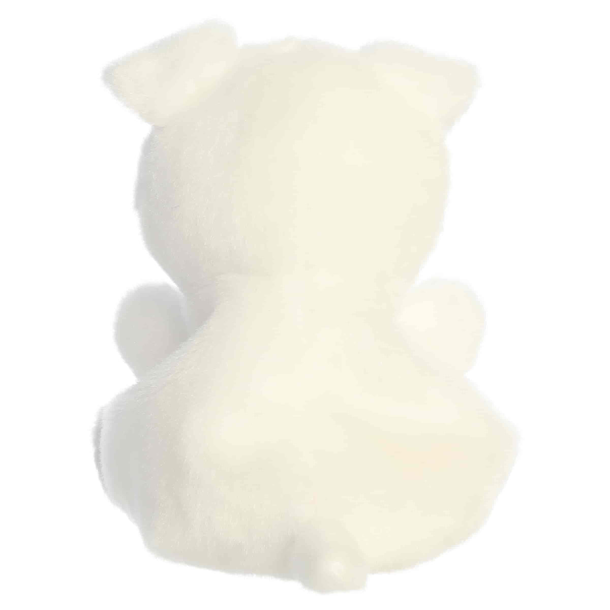 Aurora Palm Pals Mascot White Bulldog plush animal featuring bright white fur, folded ears, thick brows, and stitched silvery teeth sitting upright.