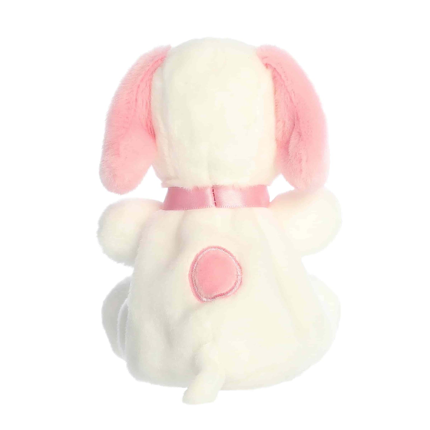 Back view of Aurora Palm Pals Peanuts Snoopy Pink & White Valentine's Day plush