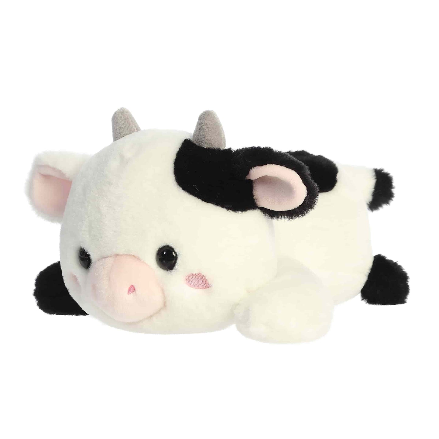 Flat lay view of Aurora Too Cute Cayce Cow 9-inch plush soft toy