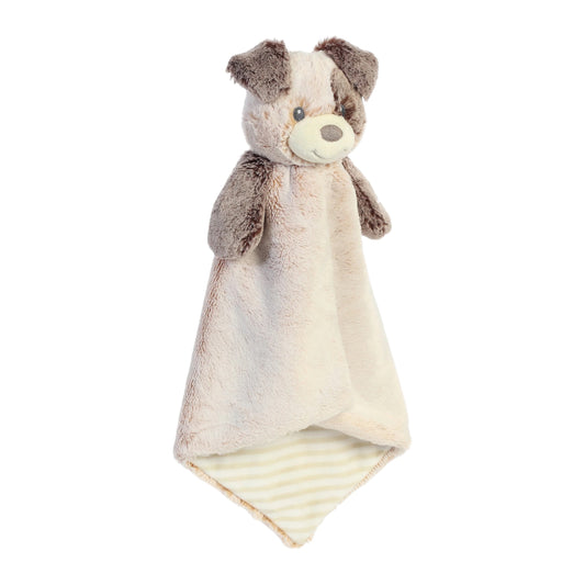 Aurora World Ebba Cuddlers Luvster Pocko Puppy 16-Inch plush featuring a stuffed head with eye patch, brown fur body, and striped underbelly.