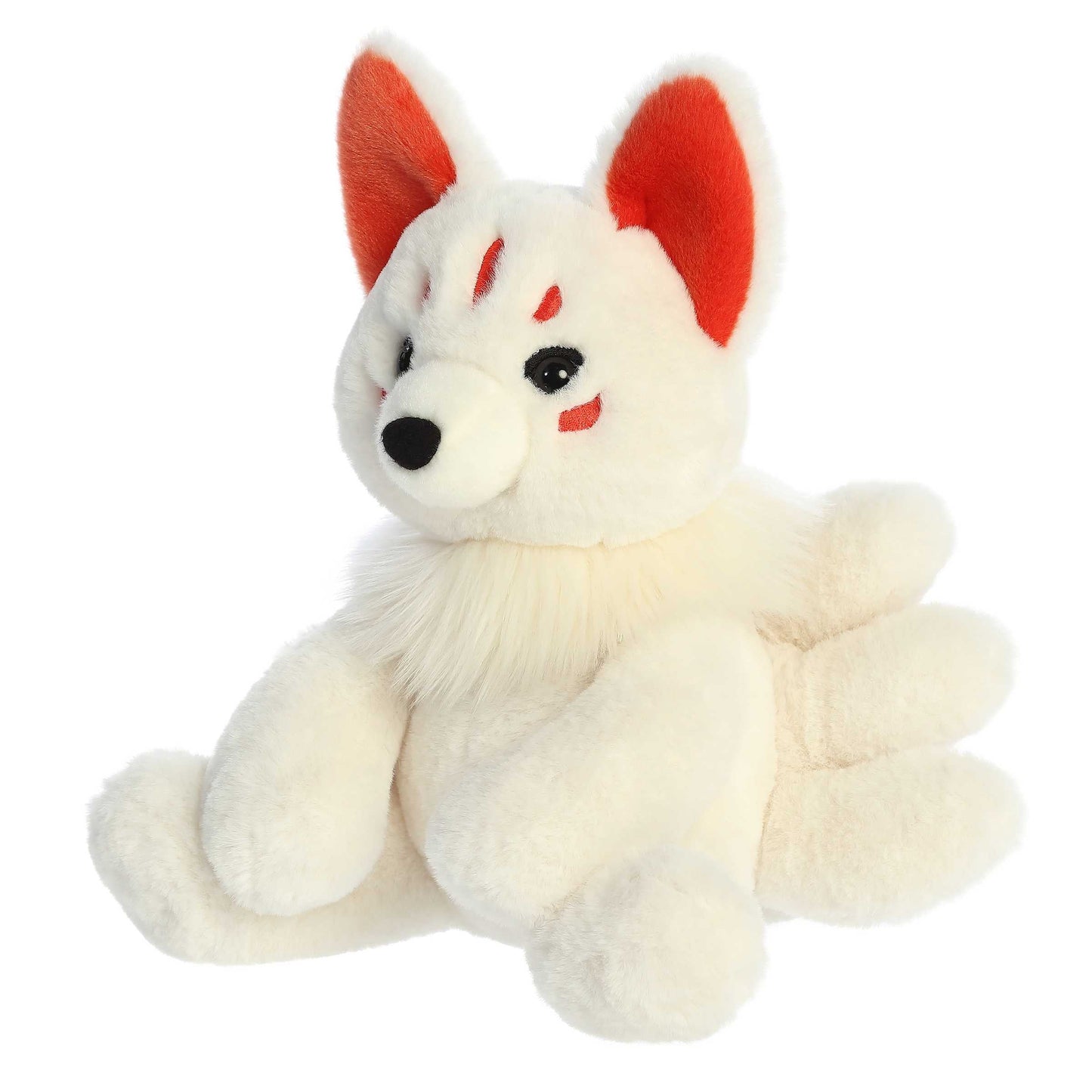 Aurora World Fantasy Kitsune 10.5-Inch plush featuring a white body, nine tails, and vibrant red accents.