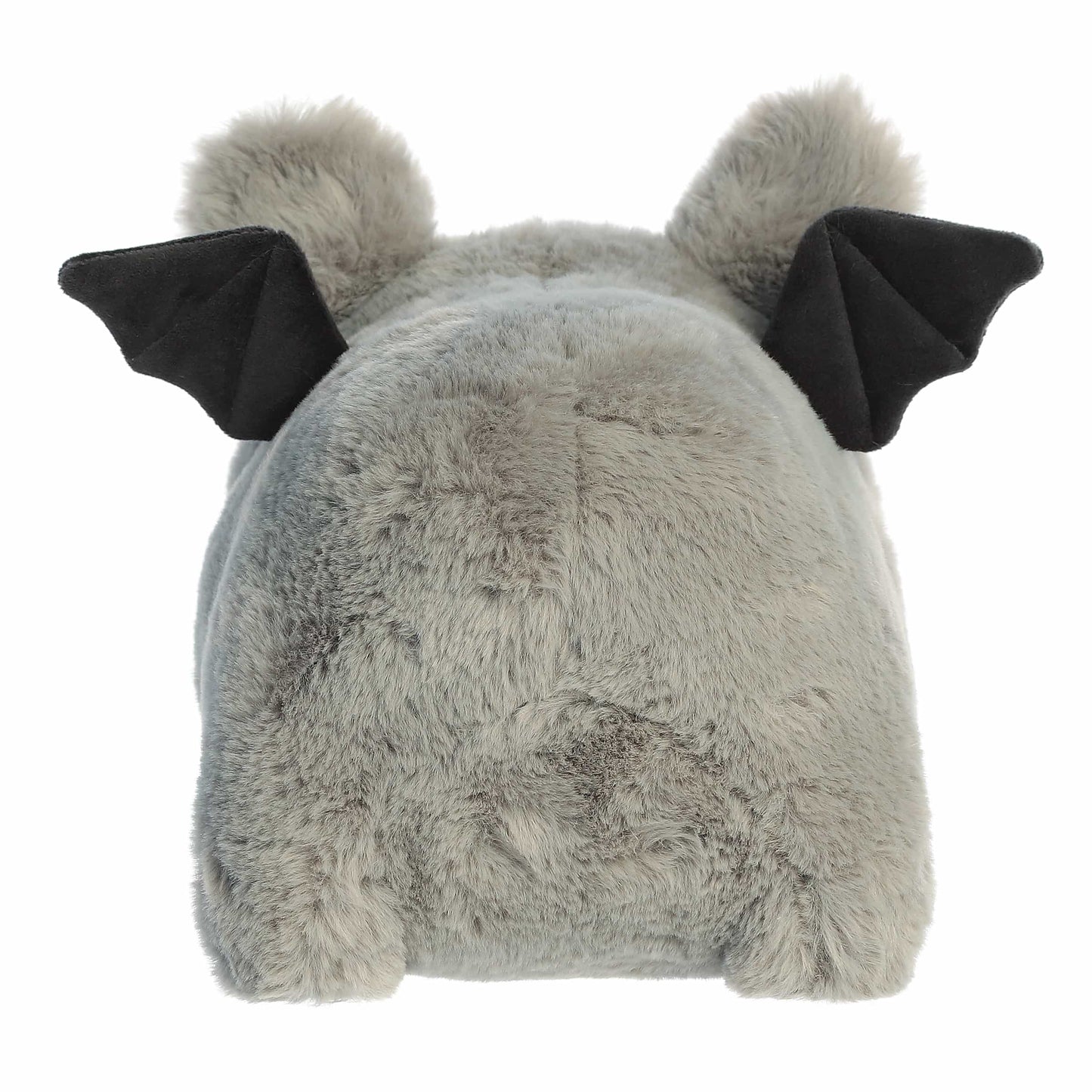 Aurora World Spudsters 10-inch Beatriz Bat plush, featuring a round potato-shaped grey body, black wings, and cute little fangs.