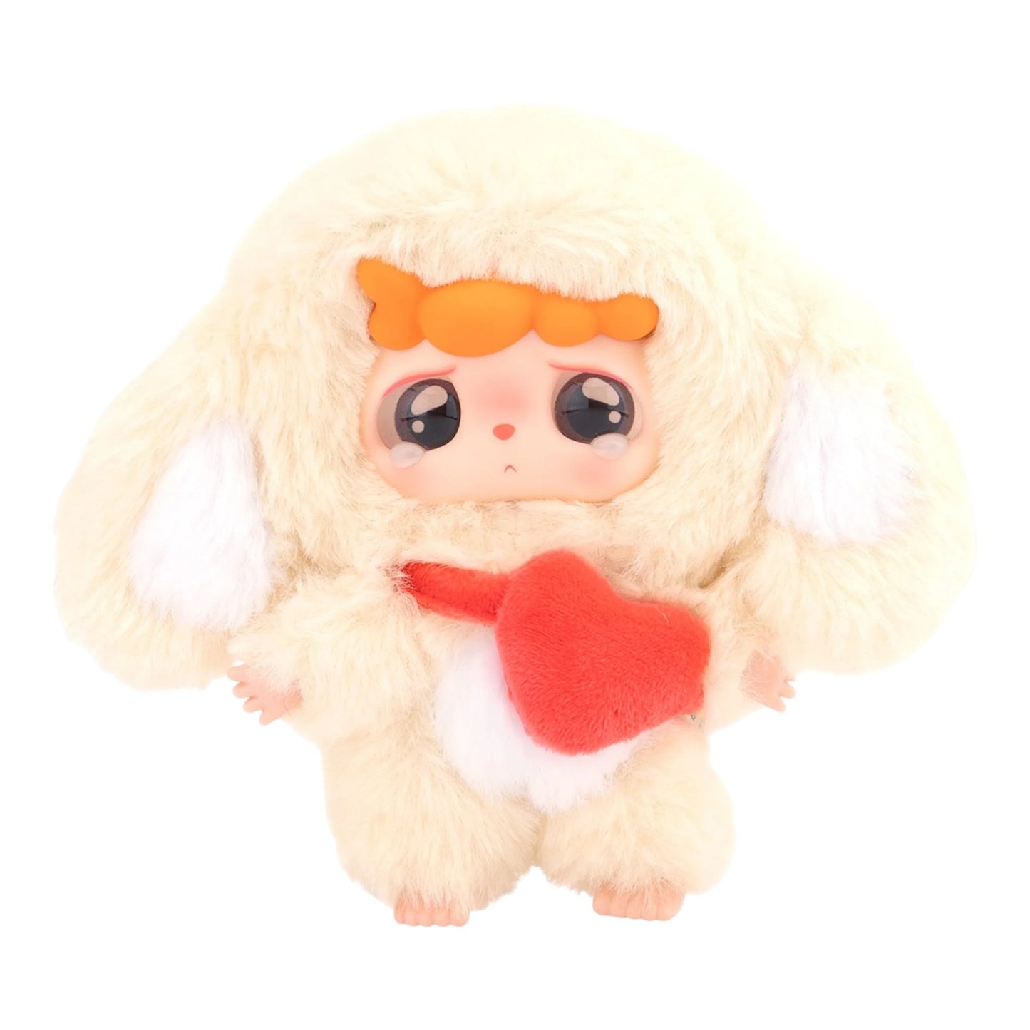 Baby Three Mitutu & Hulala Plush with a heart and orange hair bow on a white background