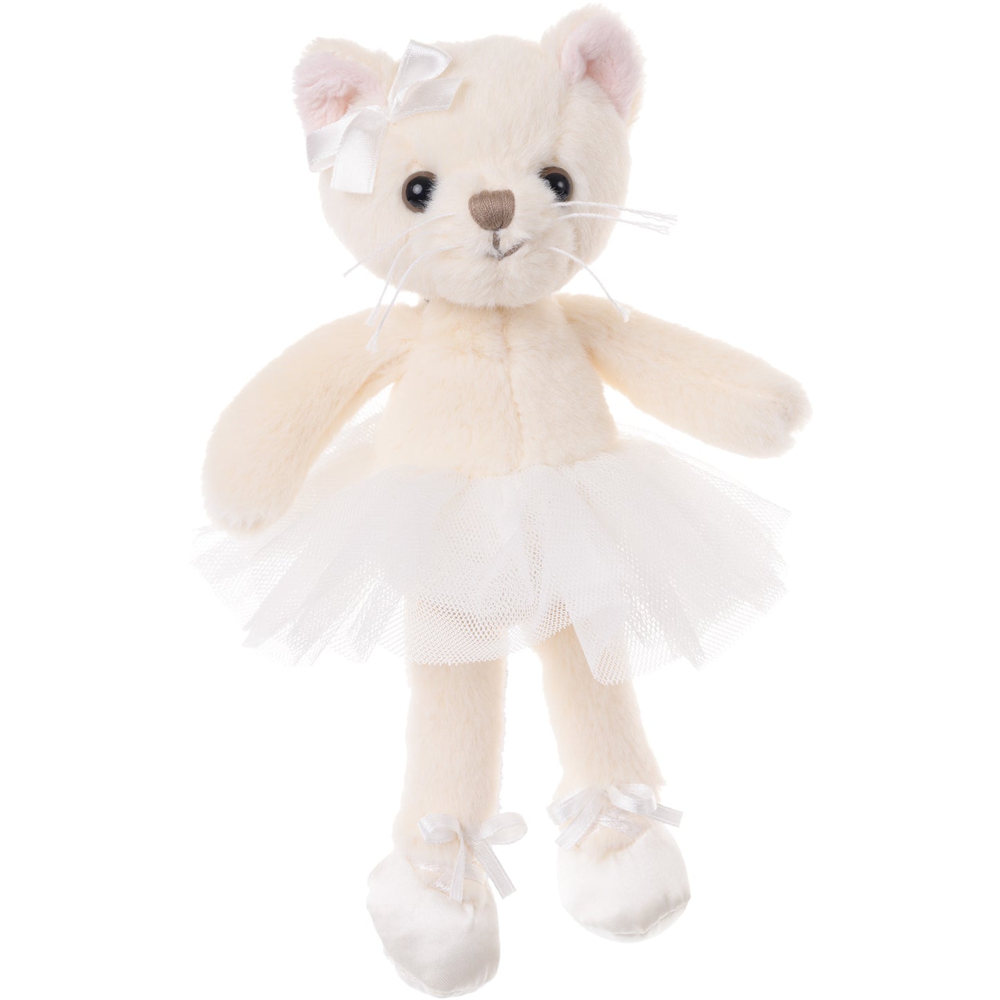 Bukowski Bears Anya ballerina cat plush featuring soft cream-colored fur, a fluffy white tutu, a delicate hair bow, and ballet shoes.