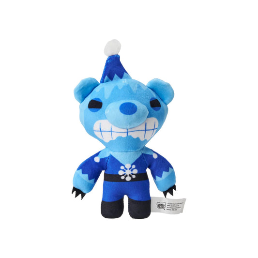 Blue plush toy with a snowflake design on a white background