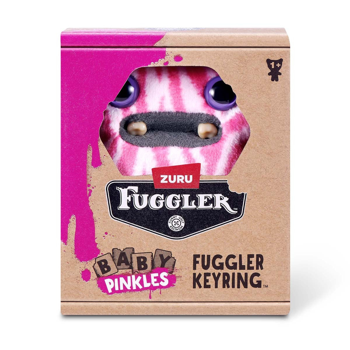 Box of Zuru Fuggler Baby Pinkles keyring with pink and brown design.