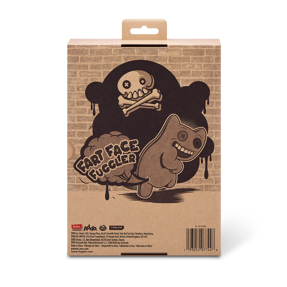 Cardboard packaging with graphic design and text on a white background. Fuggler Fart Face Annoyed Alien Plush by ZURU, Series 1