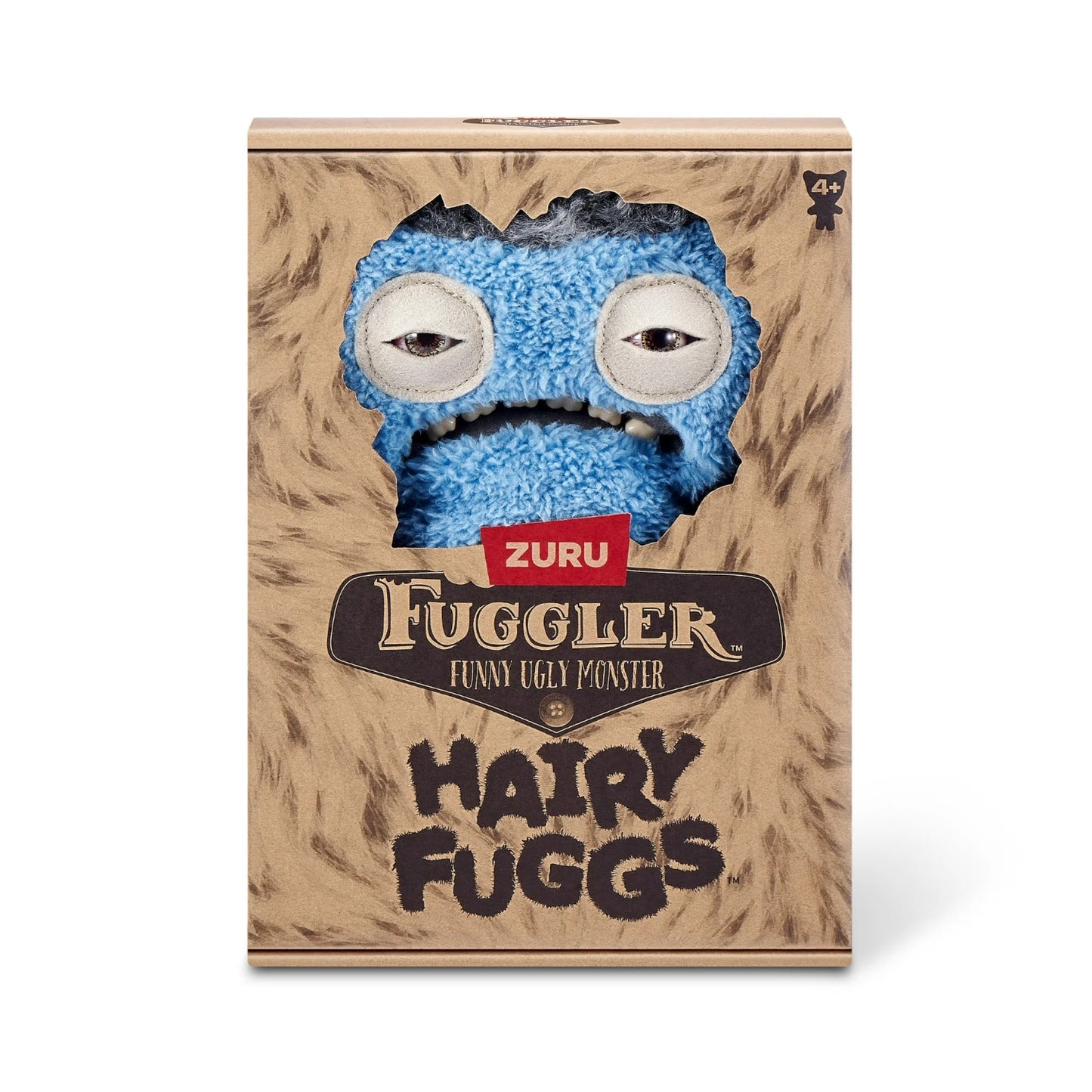 Gnawing Terror Fuggler Hairy Fuggs plush with wild hairy wig and teeth front of packaging