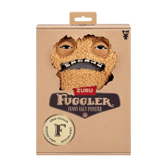 Gnawing Terror Fuggler Gold Fuggs 9-inch plush with shaggy brown fur and metallic gold human-like teeth.