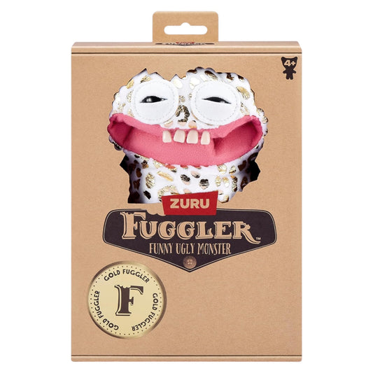 Fuggler Gold Fuggs Series 1 Grin Grin 9-inch plush featuring a gold leopard print body and realistic teeth.