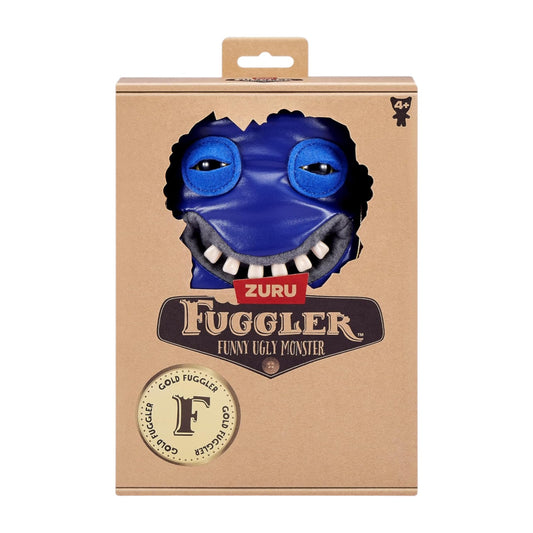 Blue pleather Fuggler Gold Fuggs 9-inch plush Shameless Goof wearing a metallic gold mankini with gapped human-like teeth.