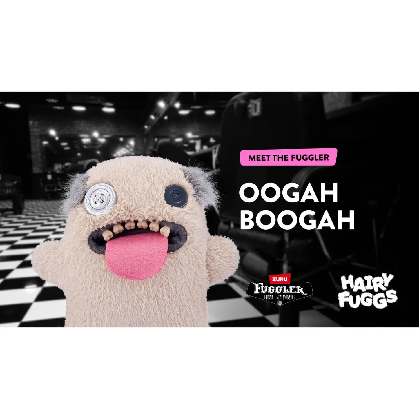 Oogah Boogah Fuggler plush with receding hairline and teeth marketing