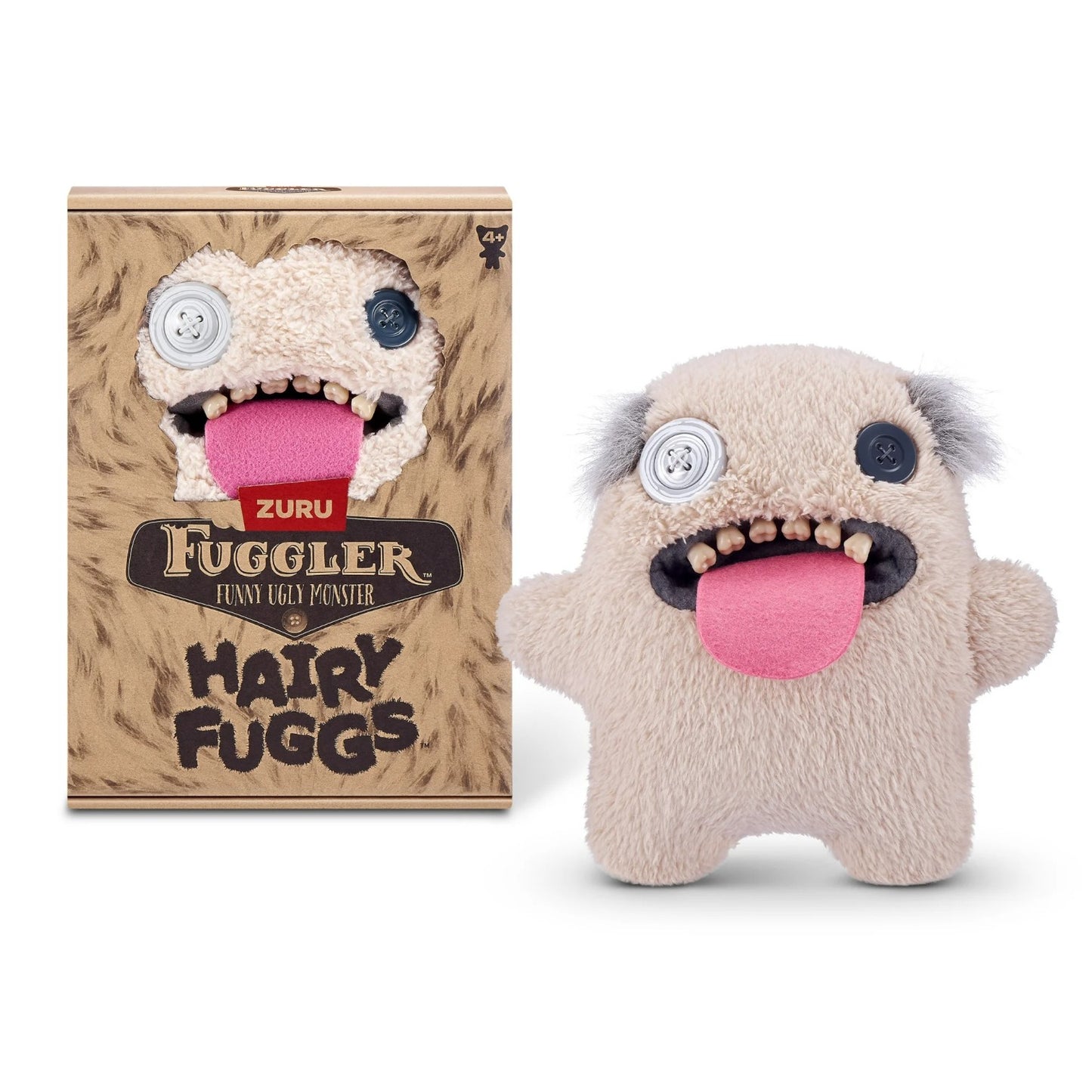 Oogah Boogah Fuggler plush with receding hairline and teeth beside packaging