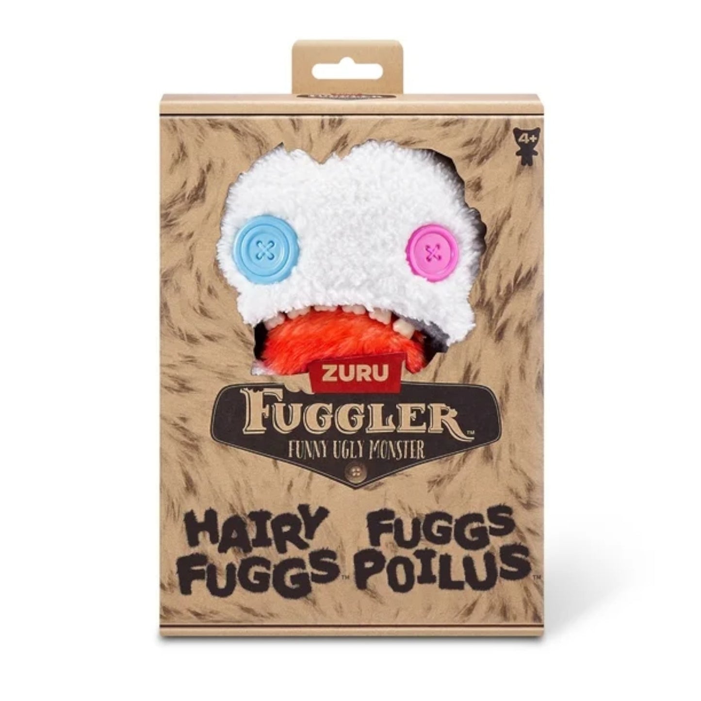 Oogah Boogah Fuggler plush by ZURU with hairy tongue and teeth in packaging with Zuru branding on a white background