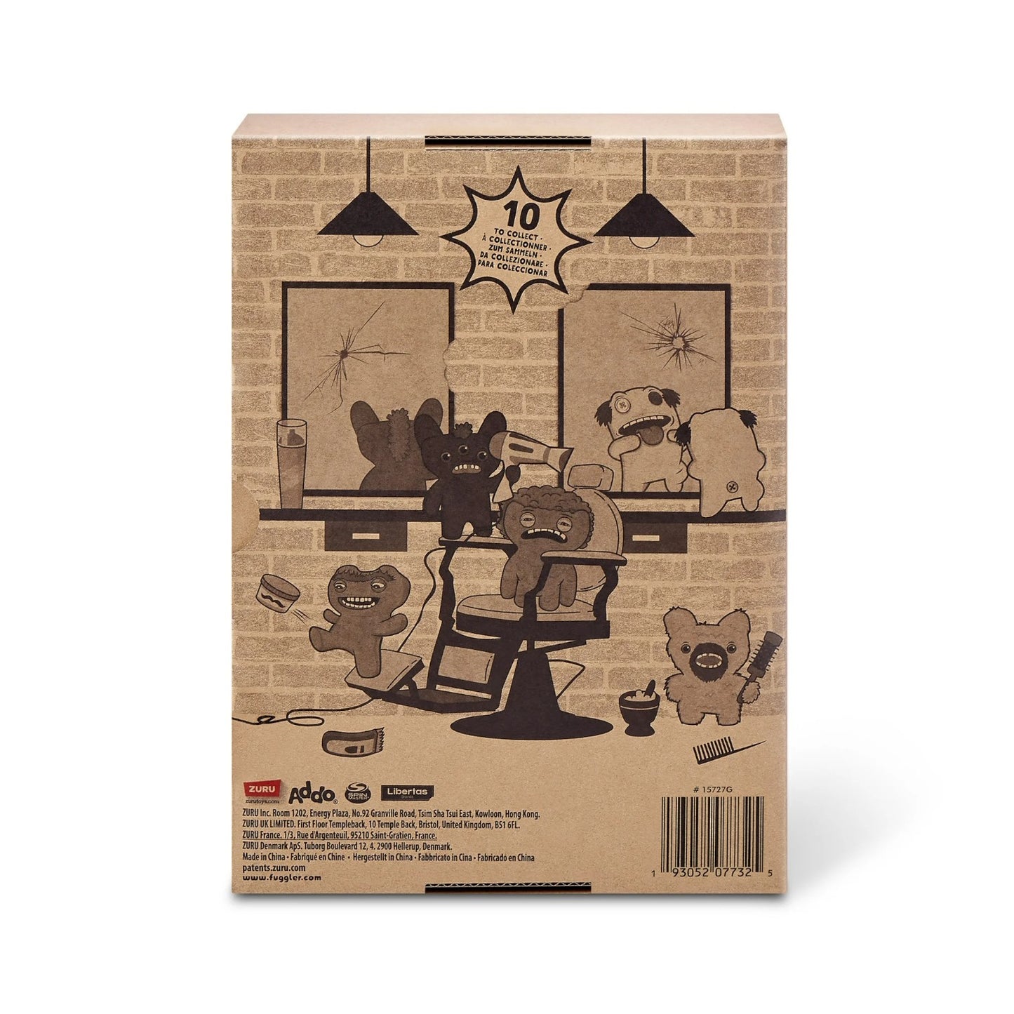 Hairy Fuggs Screech Fuggler plush with tan fur and quirky beard back of packaging