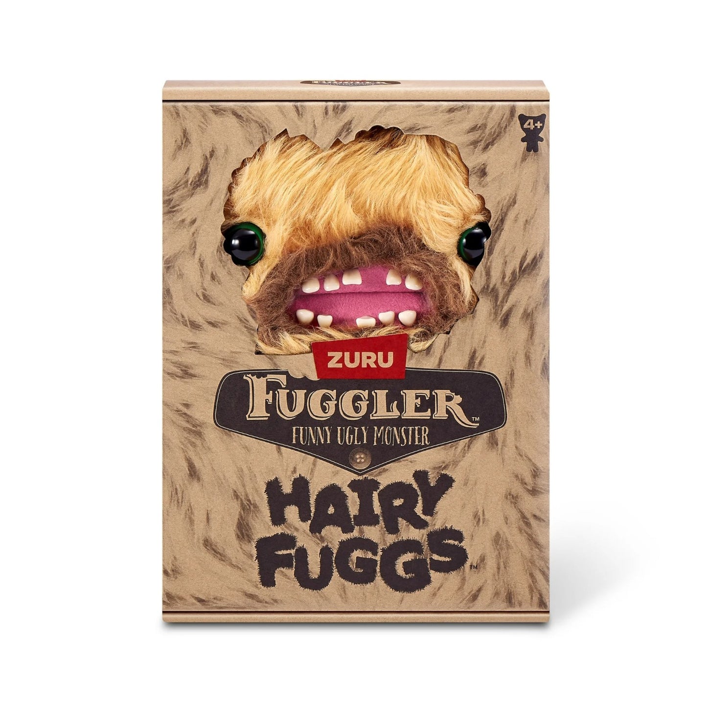 Hairy Fuggs Screech Fuggler plush with tan fur and quirky beard in display box