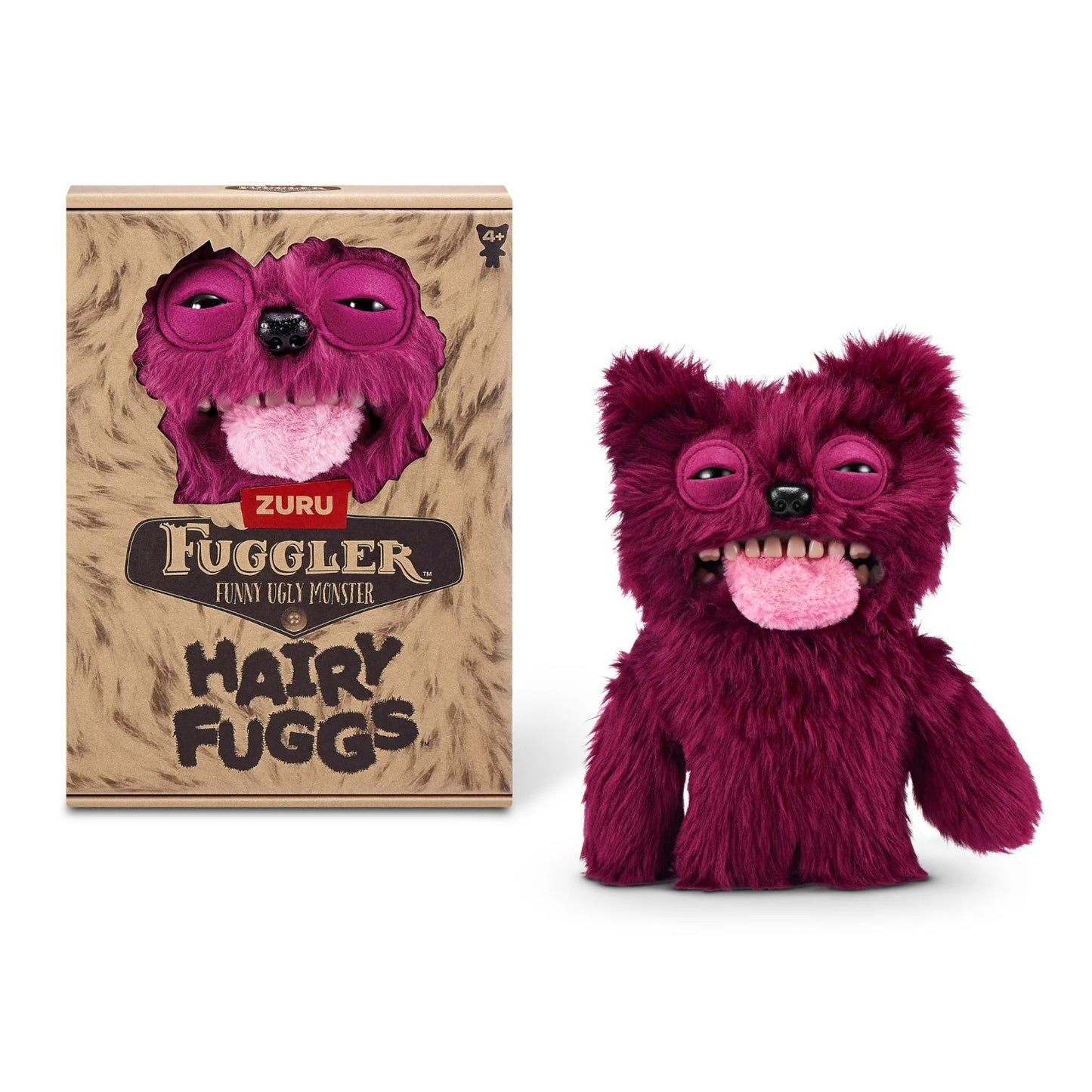 Hairy Fuggs Sir Belch Fuggler plush with red hair and quirky moustache beside display box
