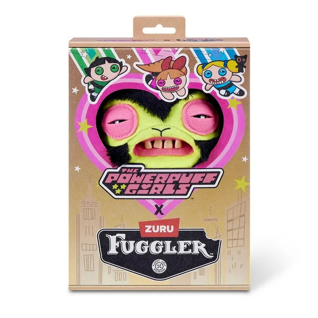 Display packaging for The Fuggler x Powerpuff Girls Mojo Jojo plush toy