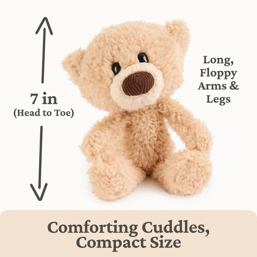 Gund Forever Friends Littles Toothpick 7″ plush teddy bear with measurements and text on a white background