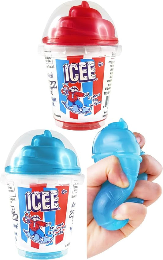 A soft, slow-rising ICEE scented squishy toy packaged in a clear stylized ICEE cup, available in either red cherry or blue raspberry.
