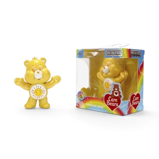 Jada Toys Metalfigs Care Bears Funshine Bear 2.5-inch die-cast metal figure in yellow with a sun belly badge.