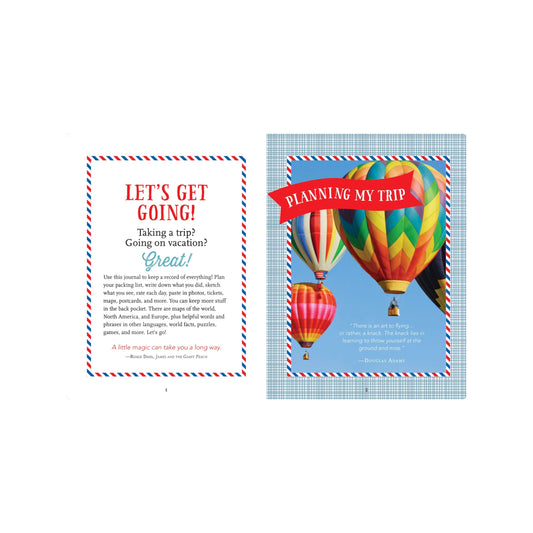 Kids' Travel Journal featuring a globe-themed hardcover and a red elastic band.