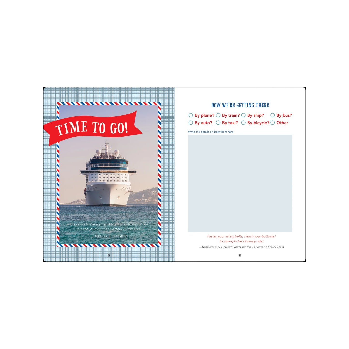 Kids' Travel Journal featuring a globe-themed hardcover and a red elastic band.