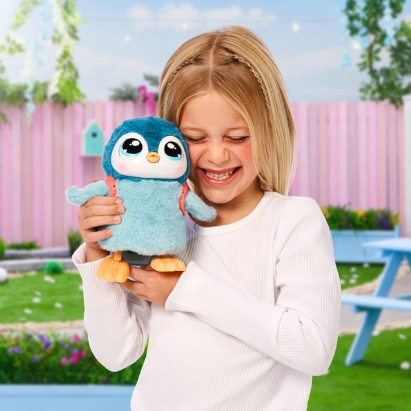 Child holding Little Live Pets My Walking Penguin