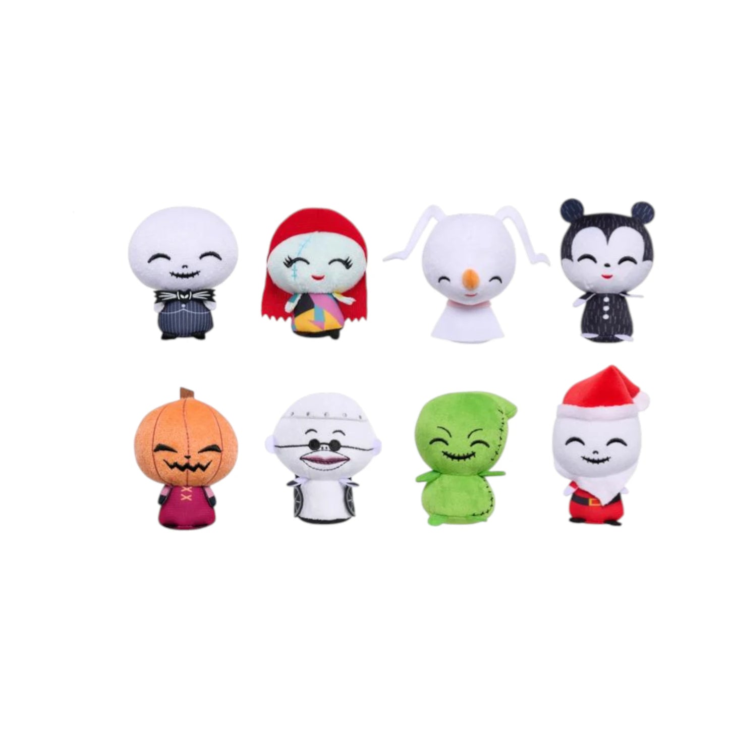 Set of Disney The Nightmare Before Christmas 3.5 Inch Collectible Plush - Series 1 small plush toys with various designs on a white background
