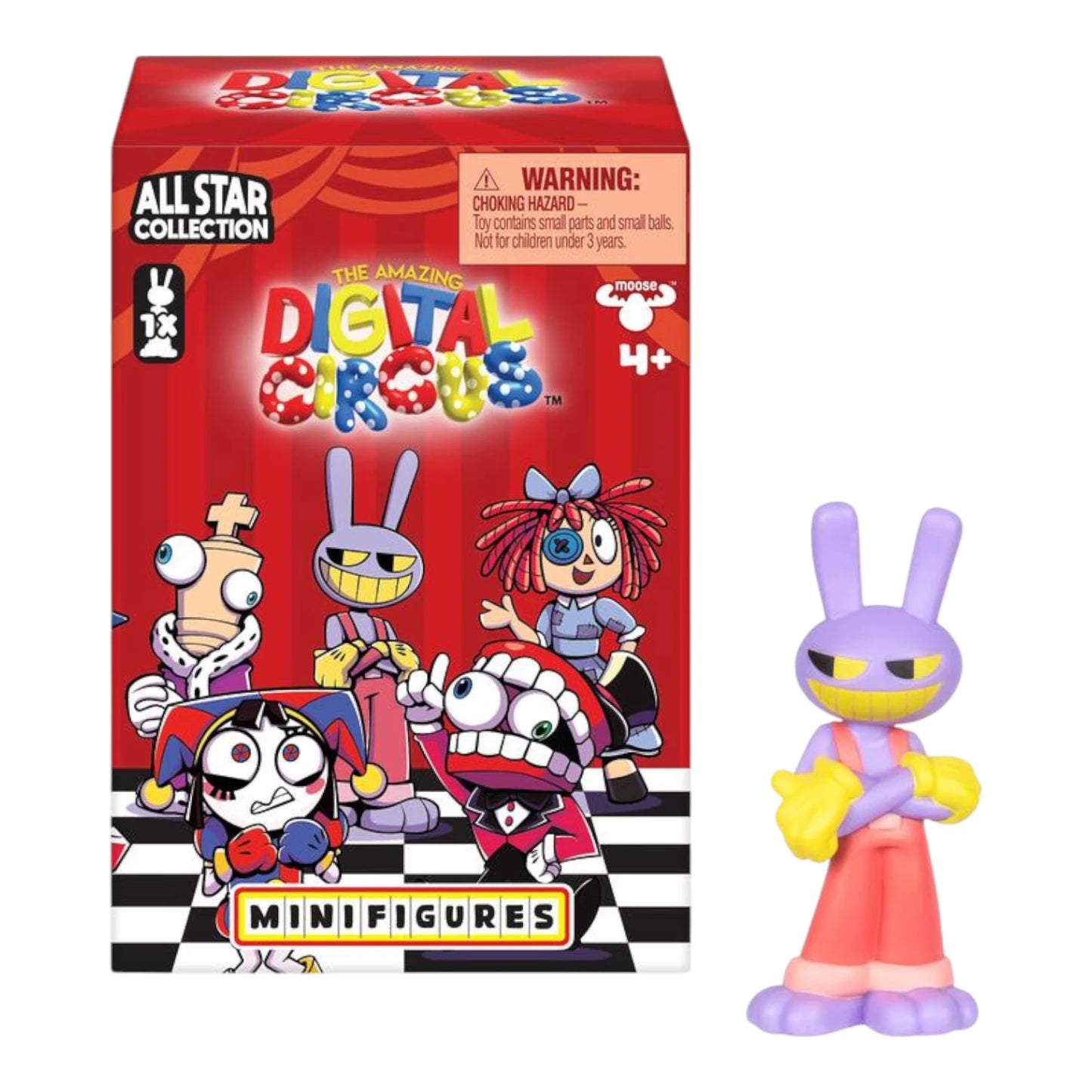Jax Toy figure of a character from 'The Amazing Digital Circus' with packaging in the background