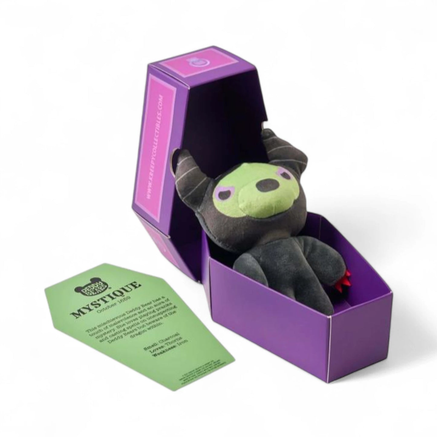 Deddy Bears Halloween Edition - Mystique in a purple box with a green card on a white background