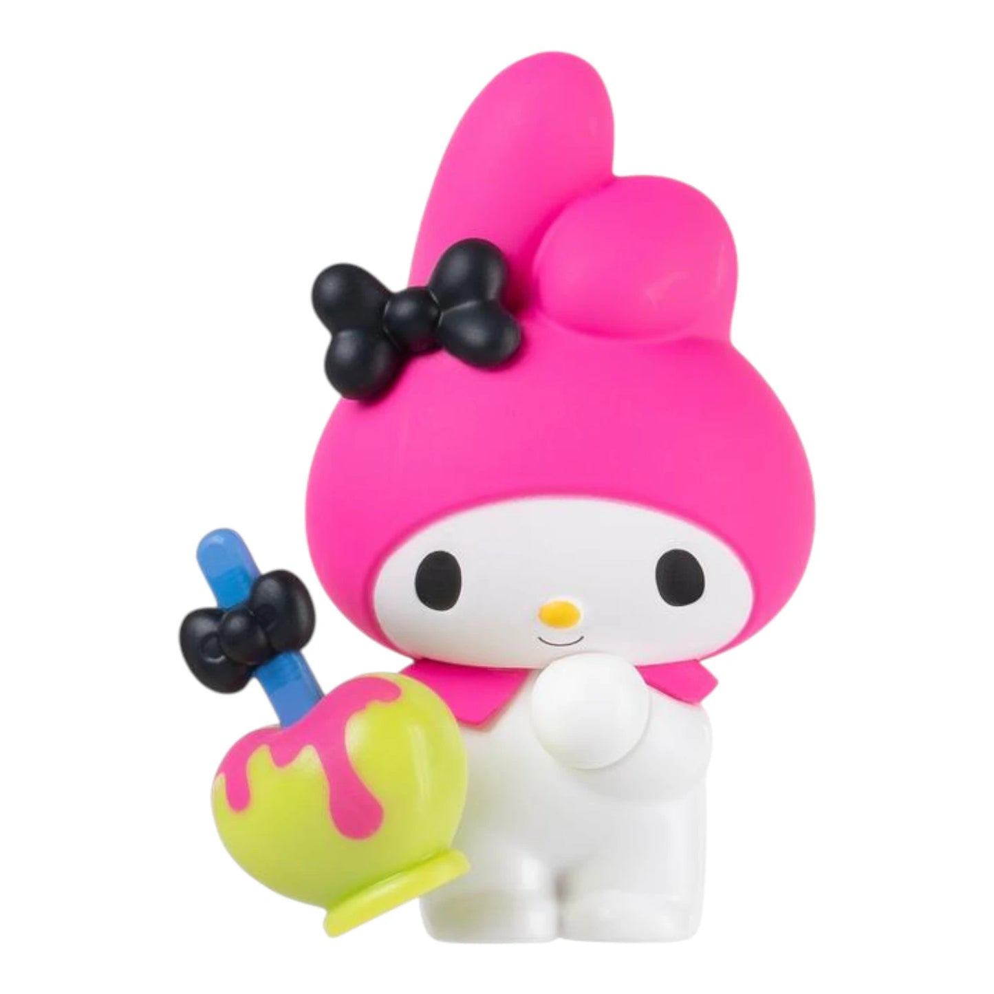 Halloween Hello Kitty 2" Collectible Figures – Sanrio Friends Halloween Set - My Melody with pink hair and a bow, holding a yellow object on a white background