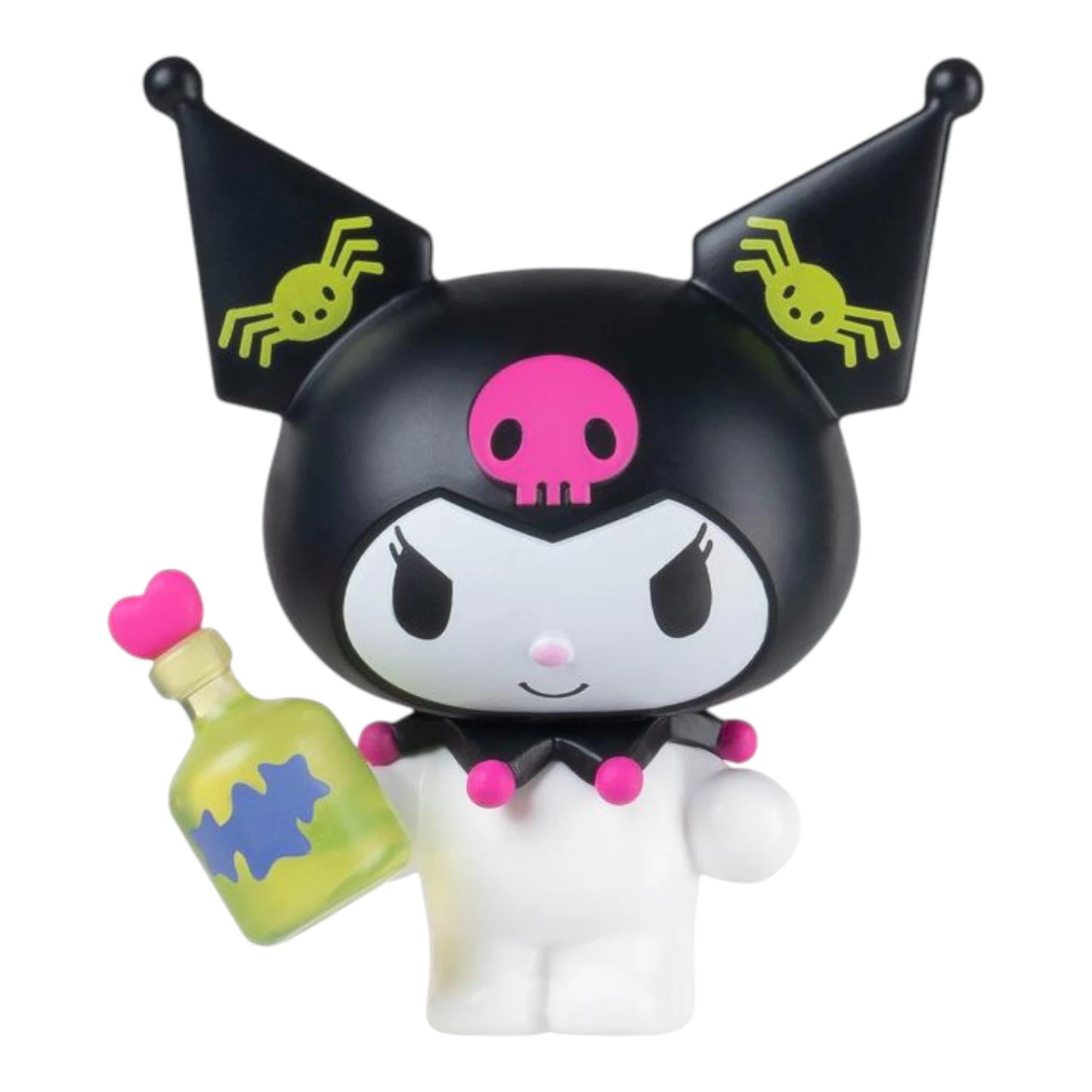 Halloween Hello Kitty 2" Collectible Figures – Sanrio Friends Halloween Set - Kuromi with black hair, pink skull, and Halloween-themed accessories on a white background