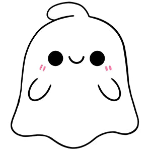 Cartoon ghost with a happy expression on a white background