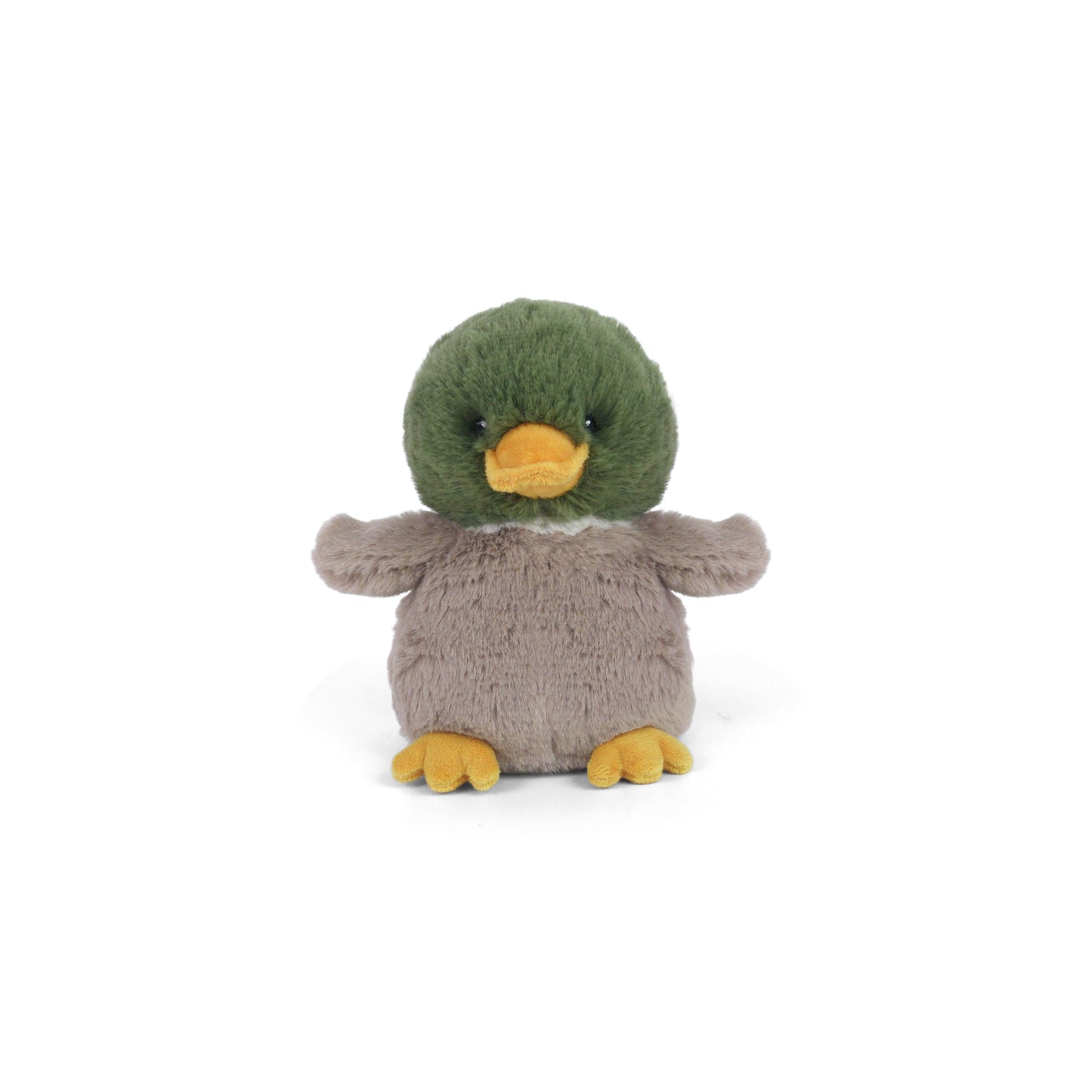 Mon Ami Billie Petit Mallard Duck plush featuring a mossy-green head, sunshine-yellow beak, and cozy cocoa-brown body.
