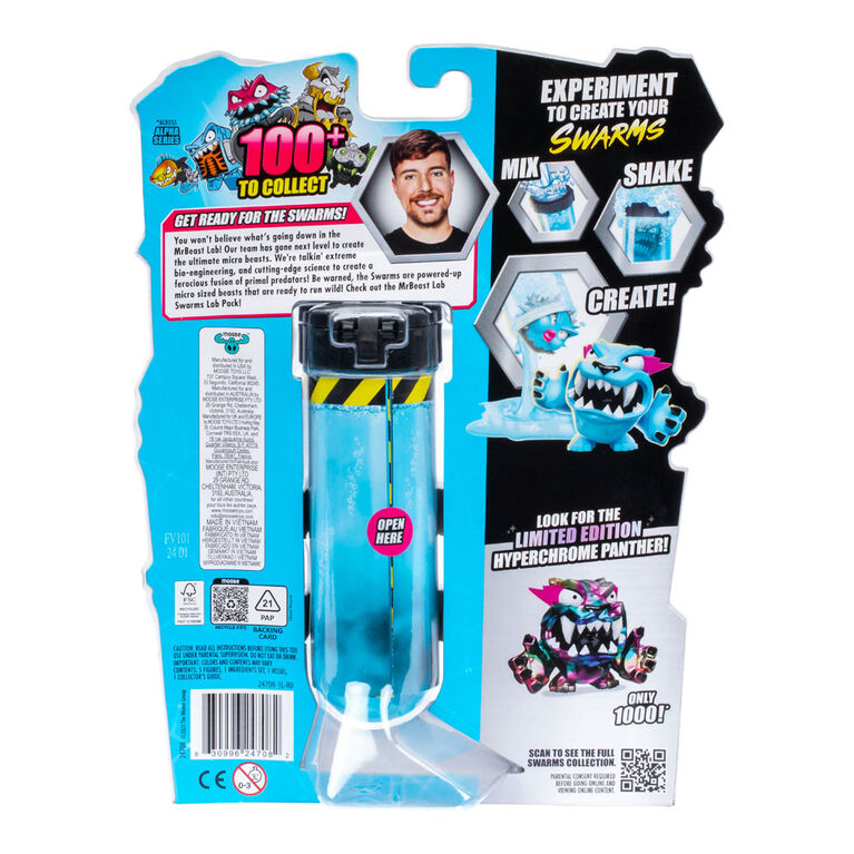 MrBeast Lab Swarms S1 Lab 5 Pack packaging with character illustration and promotional text on a white background
